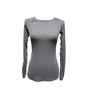 Asics sweat wicking long sleeve gray crew neck ribbed tee, size small